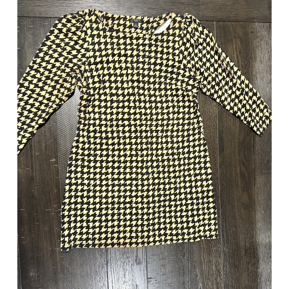 Ann Taylor Factory Womens Petite Medium PM Yellow Black Houndstooth Shift Dress